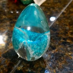 Blue floral glass egg decor
